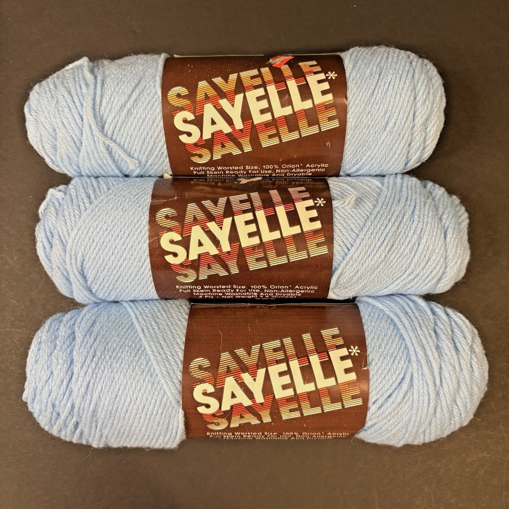 Vintage Sayelle Yarn Lot of 3 Skeins Baby Blue Acrylic 4-Ply - 3.5 oz each